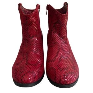 TRUE CRAFT Red Snake Print Western Booties | Size 7 | Vegan Leather NEW